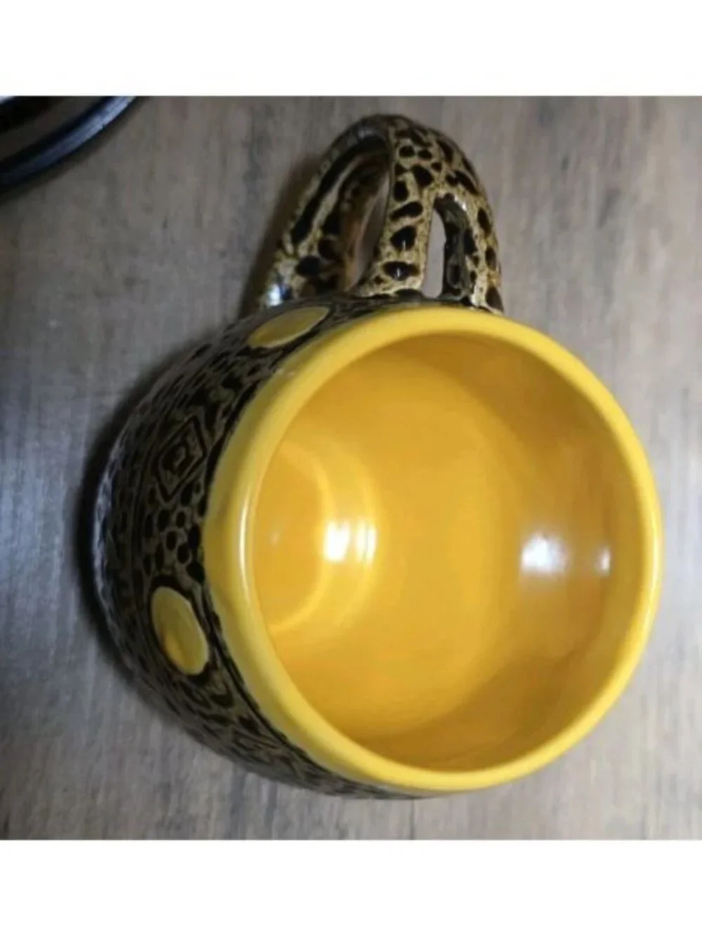 Tribal Mug By Always Azul Pottery Colorado USA Dark Yellow & Black Texture Handm